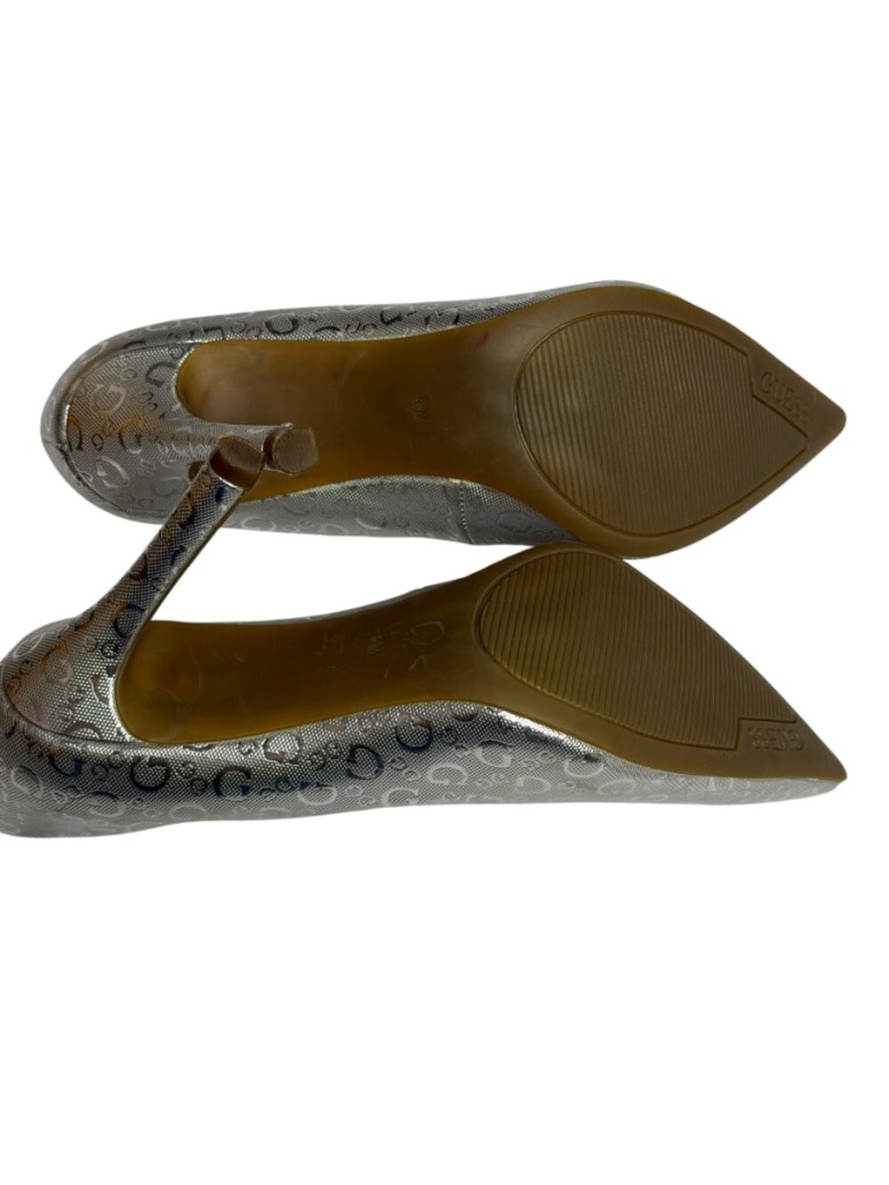 Guess Trace Pumps Shoes Stiletto Heel Logo Pointed Toe Metallic Silver 8.5 - Picture 8 of 13